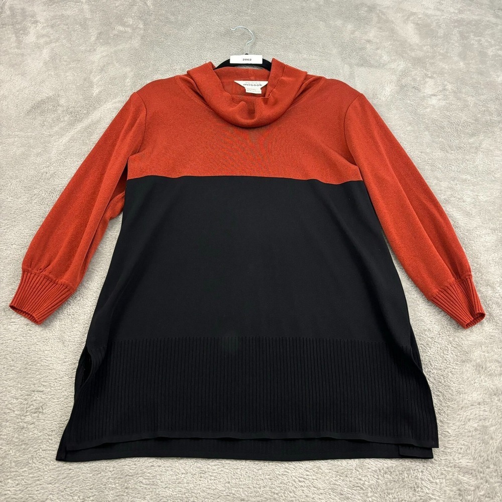 Exclusively Misook Tunic Top Women Large Black Orange Colorblock‎ Slinky Capsule